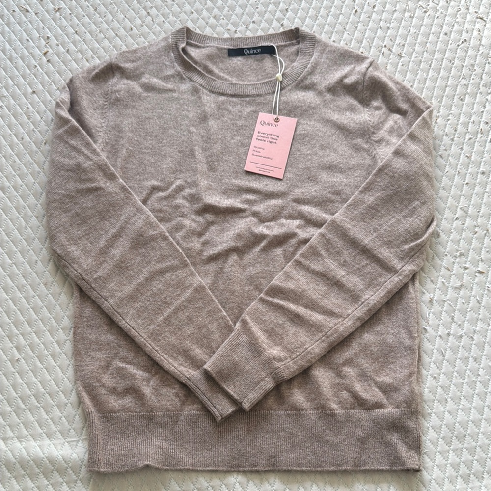 Quince Tan Cashmere Crew Neck Sweater